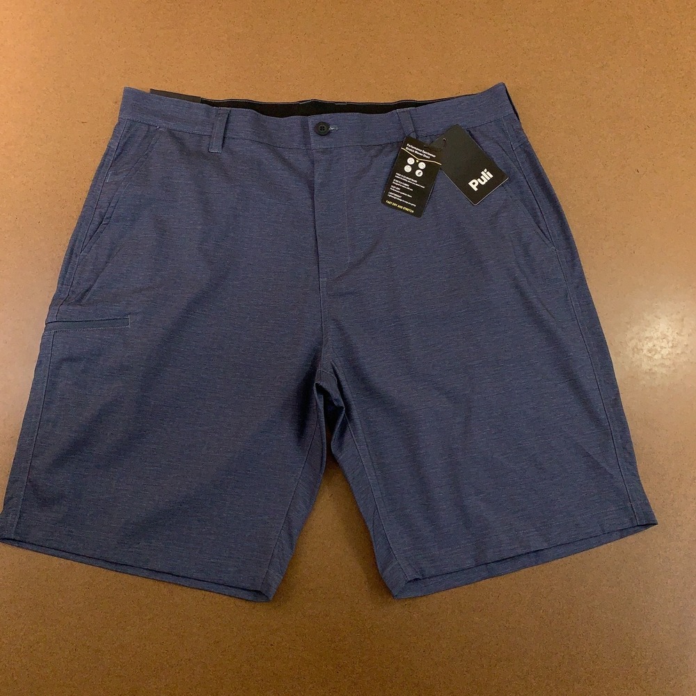 Puli Mens 40 Heather Navy Blue Woven Golf Performance Chino Shorts Inseam- 10 in